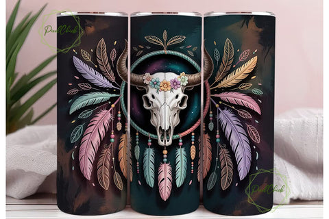 Dreamcatcher Bull Skull 20oz Tumbler Sublimation PixelChick 