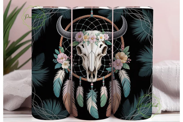 Dreamcatcher Bull Skull 20oz Tumbler Sublimation PixelChick 