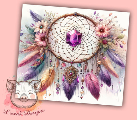 Dreamcatcher Celestial Boho Floral 20oz Tumbler Png, Straight & Tapered Tumbler Png, Dreamcatcher Tumbler Png, Digital Download PNG Sublimation Lara' s Designs 