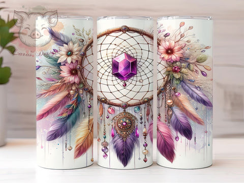 Dreamcatcher Celestial Boho Floral 20oz Tumbler Png, Straight & Tapered Tumbler Png, Dreamcatcher Tumbler Png, Digital Download PNG Sublimation Lara' s Designs 