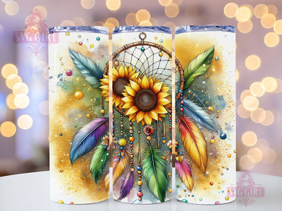 Dreamcatcher Feather Sunflower 20oz Tumbler Wrap Sublimation Design, Straight Tapered Tumbler Wrap, Dreamcatcher Tumbler Png, Instant Digital Download Sublimation SvggirlplusArt 
