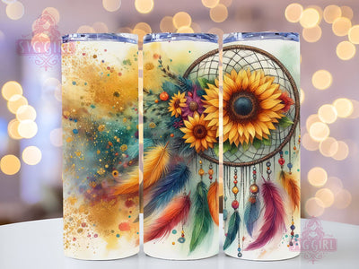 Dreamcatcher Feather Sunflower 20oz Tumbler Wrap Sublimation Design, Straight Tapered Tumbler Wrap, Dreamcatcher Tumbler Png, Instant Digital Download Sublimation SvggirlplusArt 
