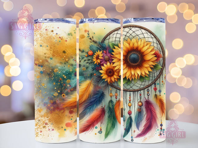 Dreamcatcher Feather Sunflower 20oz Tumbler Wrap Sublimation Design, Straight Tapered Tumbler Wrap, Dreamcatcher Tumbler Png, Instant Digital Download Sublimation SvggirlplusArt 