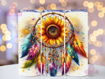 Dreamcatcher Feather Sunflower 20oz Tumbler Wrap Sublimation Design, Straight Tapered Tumbler Wrap, Dreamcatcher Tumbler Png, Instant Digital Download Sublimation SvggirlplusArt 