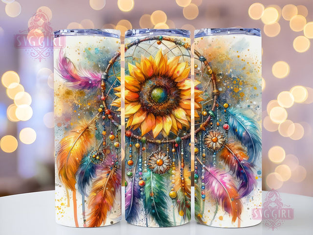 Dreamcatcher Feather Sunflower 20oz Tumbler Wrap Sublimation Design, Straight Tapered Tumbler Wrap, Dreamcatcher Tumbler Png, Instant Digital Download Sublimation SvggirlplusArt 
