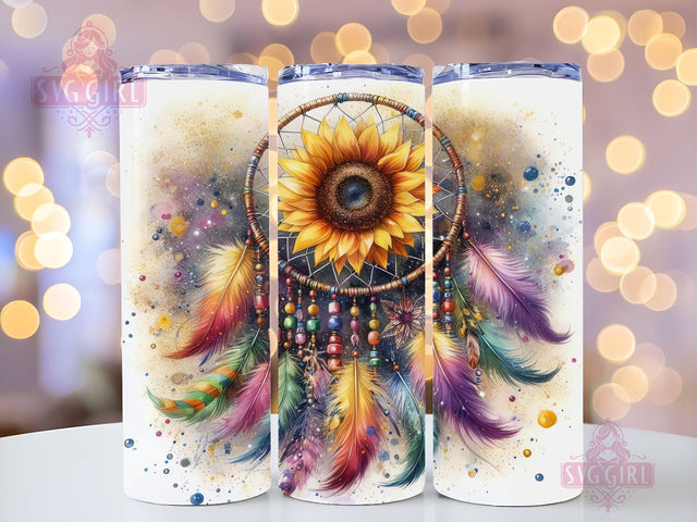 Dreamcatcher Feather Sunflower 20oz Tumbler Wrap Sublimation Design, Straight Tapered Tumbler Wrap, Dreamcatcher Tumbler Png, Instant Digital Download Sublimation SvggirlplusArt 