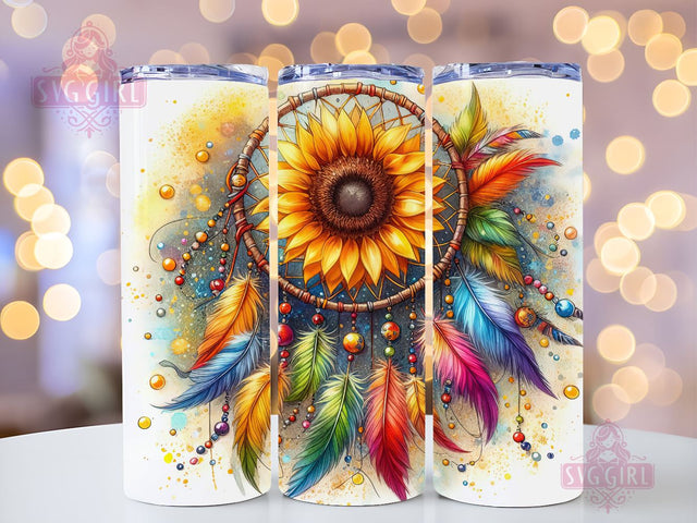 Dreamcatcher Feather Sunflower 20oz Tumbler Wrap Sublimation Design, Straight Tapered Tumbler Wrap, Dreamcatcher Tumbler Png, Instant Digital Download Sublimation SvggirlplusArt 