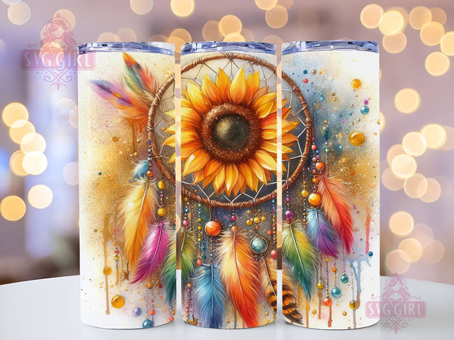 Dreamcatcher Feather Sunflower 20oz Tumbler Wrap Sublimation Design, Straight Tapered Tumbler Wrap, Dreamcatcher Tumbler Png, Instant Digital Download Sublimation SvggirlplusArt 