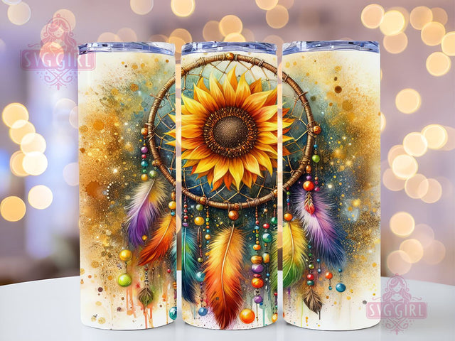 Dreamcatcher Feather Sunflower 20oz Tumbler Wrap Sublimation Design, Straight Tapered Tumbler Wrap, Dreamcatcher Tumbler Png, Instant Digital Download Sublimation SvggirlplusArt 
