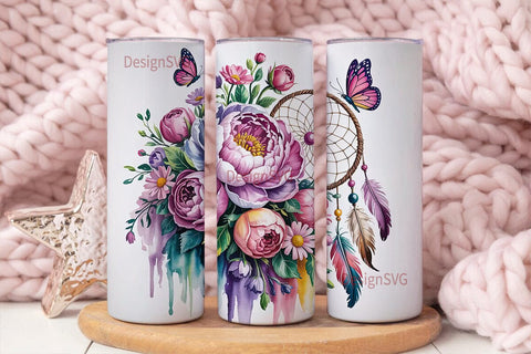Dreamcatcher & Flowers 20oz Tumbler Wrap Sublimation DesignSVG 