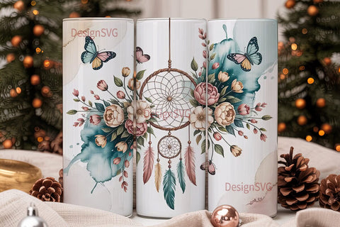 Dreamcatcher & Flowers 20oz Tumbler Wrap Sublimation DesignSVG 