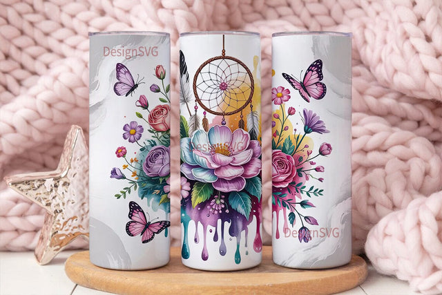 Dreamcatcher & Flowers 20oz Tumbler Wrap Sublimation DesignSVG 