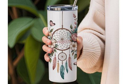 Dreamcatcher & Flowers 20oz Tumbler Wrap Sublimation DesignSVG 