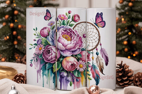 Dreamcatcher & Flowers 20oz Tumbler Wrap Sublimation DesignSVG 