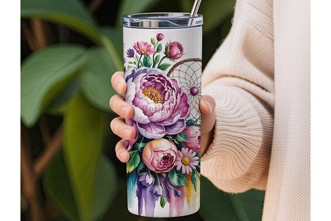 Dreamcatcher & Flowers 20oz Tumbler Wrap Sublimation DesignSVG 