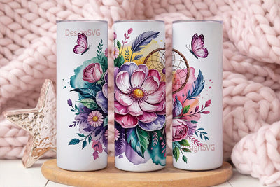Dreamcatcher & Flowers 20oz Tumbler Wrap Sublimation DesignSVG 