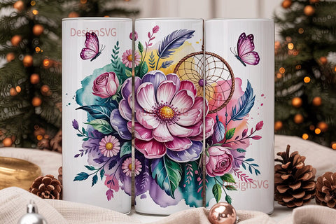 Dreamcatcher & Flowers 20oz Tumbler Wrap Sublimation DesignSVG 