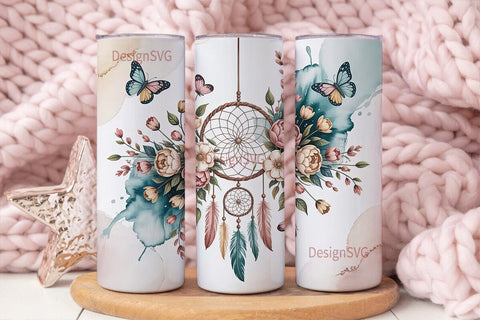 Dreamcatcher & Flowers 20oz Tumbler Wrap Sublimation DesignSVG 