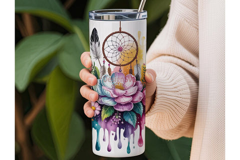 Dreamcatcher & Flowers 20oz Tumbler Wrap Sublimation DesignSVG 