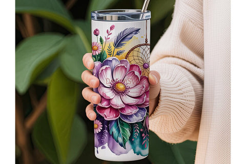 Dreamcatcher & Flowers 20oz Tumbler Wrap Sublimation DesignSVG 