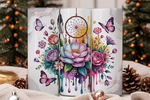 Dreamcatcher & Flowers 20oz Tumbler Wrap Sublimation DesignSVG 