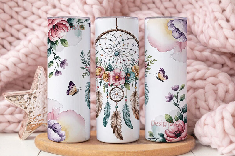 Dreamcatcher & Flowers Tumbler Wrap Sublimation DesignSVG 