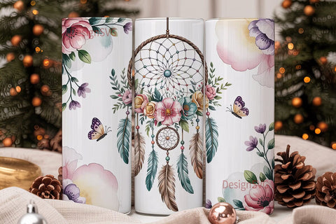 Dreamcatcher & Flowers Tumbler Wrap Sublimation DesignSVG 