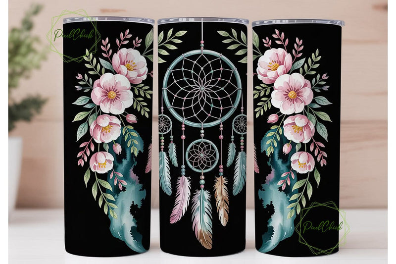 Dreamcatcher & Flowers Tumbler Wrap Sublimation PixelChick 