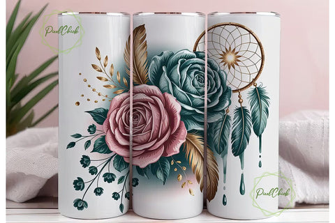 Dreamcatcher Rose Tumbler Wrap Sublimation PixelChick 