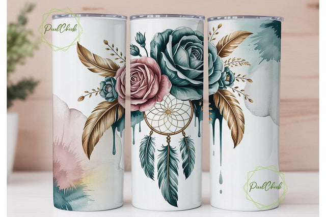 Dreamcatcher Rose Tumbler Wrap Sublimation PixelChick 
