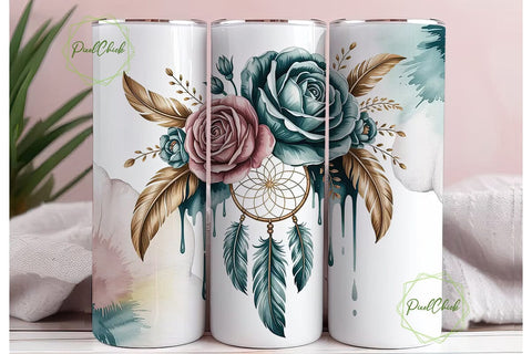 Dreamcatcher Rose Tumbler Wrap Sublimation PixelChick 