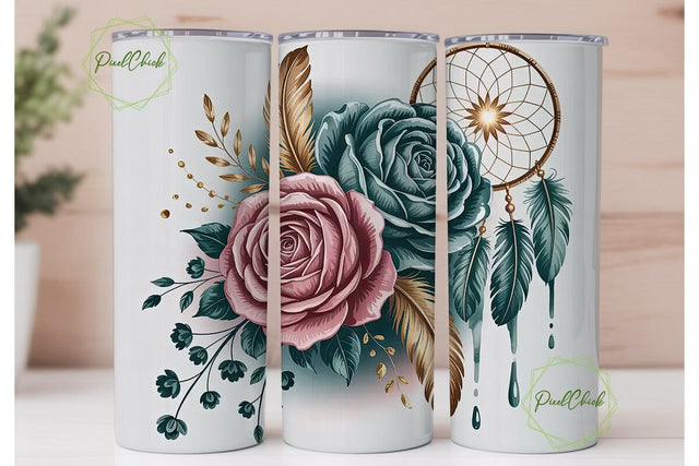 Dreamcatcher Rose Tumbler Wrap Sublimation PixelChick 