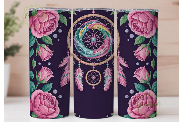 Dreamcatcher & Roses 20oz Tumbler Wrap Sublimation PixelChick 