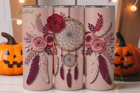 Dreamcatcher & Roses 20oz Tumbler Wrap Sublimation PixelChick 