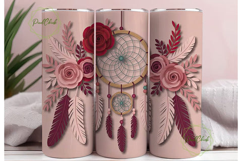 Dreamcatcher & Roses 20oz Tumbler Wrap Sublimation PixelChick 