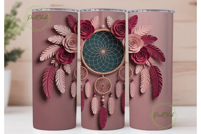 Dreamcatcher & Roses 20oz Tumbler Wrap Sublimation PixelChick 