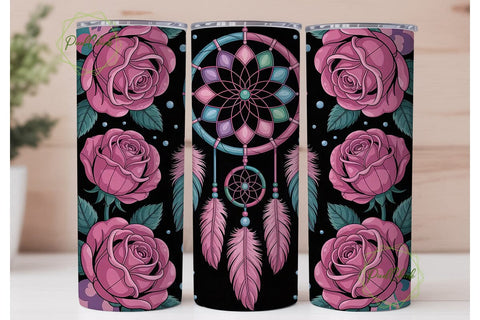 Dreamcatcher & Roses 20oz Tumbler Wrap Sublimation PixelChick 