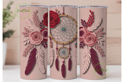 Dreamcatcher & Roses 20oz Tumbler Wrap Sublimation PixelChick 