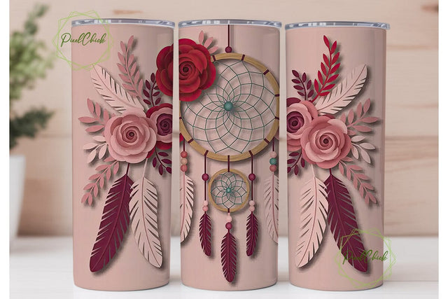 Dreamcatcher & Roses 20oz Tumbler Wrap Sublimation PixelChick 