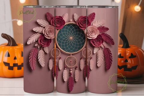 Dreamcatcher & Roses 20oz Tumbler Wrap Sublimation PixelChick 