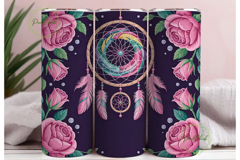 Dreamcatcher & Roses 20oz Tumbler Wrap Sublimation PixelChick 