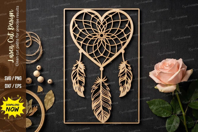 Dreamcatcher Square Frame SVG Laser Cut Design | Feather Mandala Border Pattern SVG Regulrcrative 