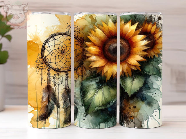 Dreamcatcher Sunflower 20 oz Skinny Tumbler, Boho Dream Catcher tumbler Png, Sublimation Design, Digital, Digital Download PNG Sublimation Lara' s Designs 