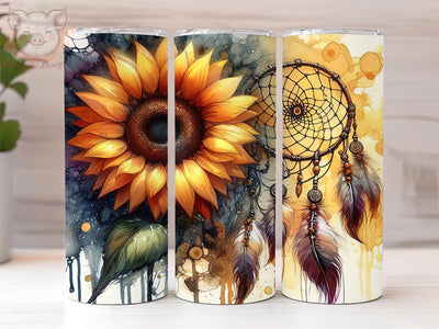 Dreamcatcher Sunflower 20 oz Skinny Tumbler, Boho Dream Catcher tumbler Png, Sublimation Design, Digital, Digital Download PNG Sublimation Lara' s Designs 