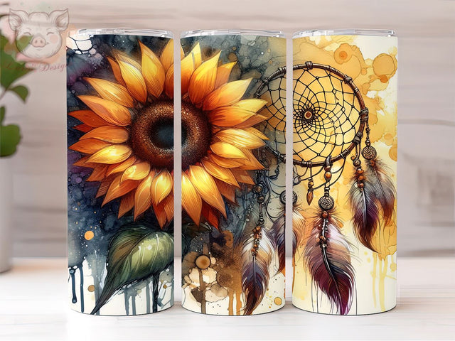 Dreamcatcher Sunflower 20 oz Skinny Tumbler, Boho Dream Catcher tumbler Png, Sublimation Design, Digital, Digital Download PNG Sublimation Lara' s Designs 