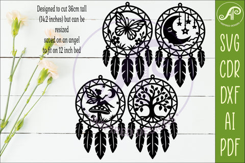 Dreamcatcher SVG Bundle – 4 Laser Cut Designs (Butterfly, Fairy, Moon & Tree of Life) Glowforge Cricut Files SVG APInspireddesigns 