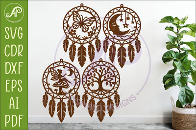 Dreamcatcher SVG Bundle – 4 Laser Cut Designs (Butterfly, Fairy, Moon & Tree of Life) Glowforge Cricut Files SVG APInspireddesigns 