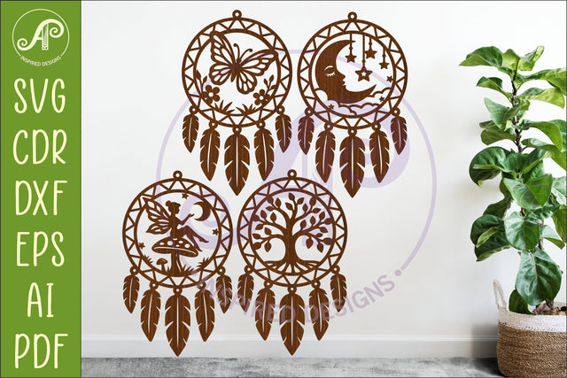 Dreamcatcher SVG Bundle – 4 Laser Cut Designs (Butterfly, Fairy, Moon & Tree of Life) Glowforge Cricut Files SVG APInspireddesigns 