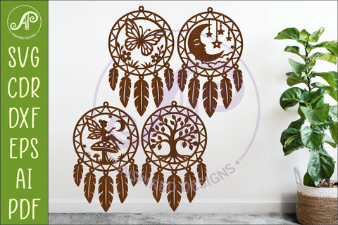 Dreamcatcher SVG Bundle – 4 Laser Cut Designs (Butterfly, Fairy, Moon & Tree of Life) Glowforge Cricut Files SVG APInspireddesigns 