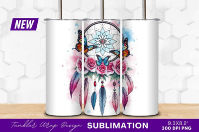 Dreamcatcher With Butterflies Roses And Feathers Tumbler Png Sublimation Regulrcrative 